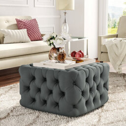 Darphe Grey Velvet Buttoned Tufted Footstool 62Cm X 62Cm X 40Cm