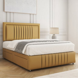 Bsspoke Lily Divan Bed Set Mustard Plush Velvet 24Inch Headboard & Footboard & 2 Drawers Same Side & Mattress In All Sizes - thumbnail 3