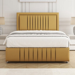Bsspoke Lily Divan Bed Set Mustard Plush Velvet 24Inch Headboard & Footboard & 2 Drawers Same Side & Mattress In All Sizes - thumbnail 2
