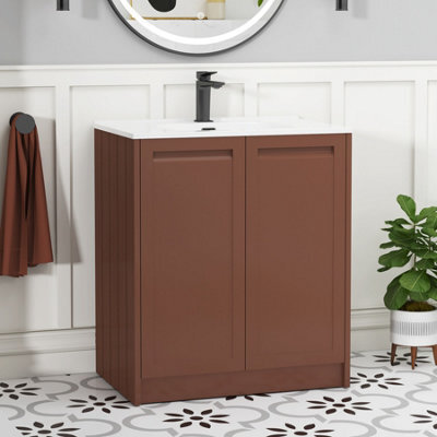 Royal Bathrooms Elmore 700mm Traditional Floor Standing 2 Door Bathroom Vanity Unit With Ceramic Basin Sink - Terracotta Clay - image 1