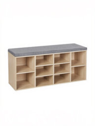 LEDREM Shoe Bench With Cushion, 10-Compartment Storage Bench With Padded Seat, Adjustable Shelves, For Bedroom, Oak Colour - thumbnail 2