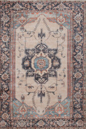 Loomed Soft Washable Machine Washable Cream Bordered Vintage Area Rug - 230 X 160Cm - thumbnail 1