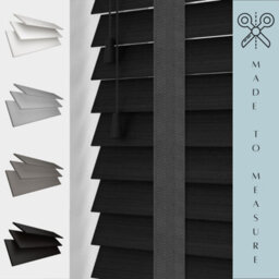 Caecus Blinds Made To Measure Faux Wood Venetian Blind Tape, Black 90Cm Width X 120Cm Drop