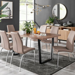 Furniturebox Uk Kylo Brown Wood Effect Dining Table & 6 Cappuccino Isco Chairs - thumbnail 1