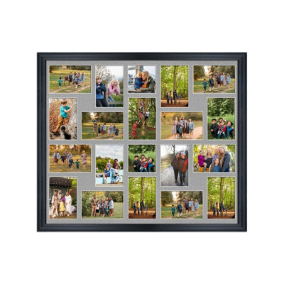 AK Frames 80X70Cm Black Classic Multi Photo Frame With Silver Mount - Holds 20 Apertures (18X) 6X4, (2X) 4X4 Photos - image 1