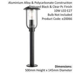 500mm Outdoor Lamp Post Light - Textured Black & Clear Shade - Exterior Bollard - thumbnail 2