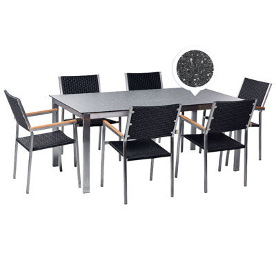Beliani Garden Dining Set 6 Seater Cosoleto/grosseto Tempered Glass Granite Effect Black - image 1