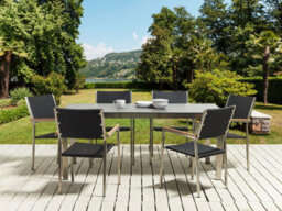 Beliani Garden Dining Set 6 Seater Cosoleto/grosseto Tempered Glass Granite Effect Black - thumbnail 2