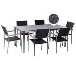 Beliani Garden Dining Set 6 Seater Cosoleto/grosseto Tempered Glass Granite Effect Black - thumbnail 1