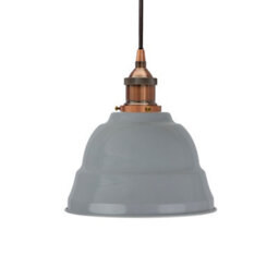 French Grey Lincoln Painted Dome Pendant Light With Antique Copper Lamp Holder And Black Round Cable - Se Home - thumbnail 1