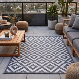 Homescapes Zoe Geometric White & Grey Outdoor Rug, 240 X 300 Cm - thumbnail 8
