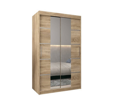 Arte Verona 04 Contemporary 2 Mirrored Sliding Door Wardrobe 5 Shelves 2 Rails Oak Sonoma Effect (H)2000mm (W)1200mm (D)620mm - image 1
