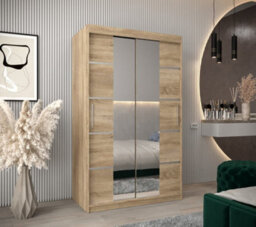 Arte Verona 04 Contemporary 2 Mirrored Sliding Door Wardrobe 5 Shelves 2 Rails Oak Sonoma Effect (H)2000mm (W)1200mm (D)620mm - thumbnail 2