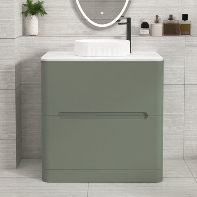 Royal Bathrooms Venice 800mm Sage Green Freestanding Bathroom Countertop Vanity Unit 2 Drawer With Lyon Basin - image 1