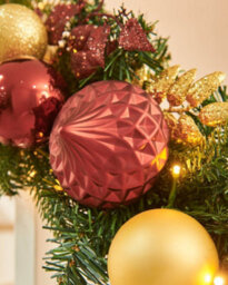 Werchristmas Pre-Lit Artificial Christmas Garland 9 Ft With Burgundy And Gold Baubles, 100 Warm White Leds - thumbnail 5