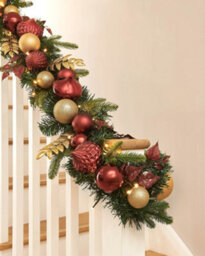 Werchristmas Pre-Lit Artificial Christmas Garland 9 Ft With Burgundy And Gold Baubles, 100 Warm White Leds - thumbnail 3