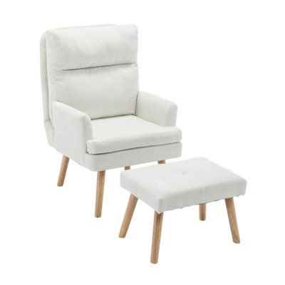 Living And Home White Chenille Upholstered Lounge Chair With Footstool - image 1