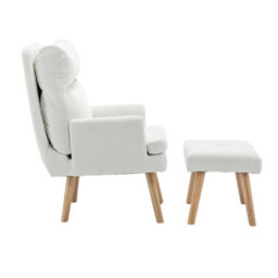 Living And Home White Chenille Upholstered Lounge Chair With Footstool - thumbnail 2