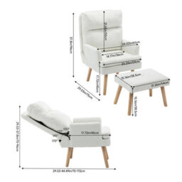 Living And Home White Chenille Upholstered Lounge Chair With Footstool - thumbnail 6