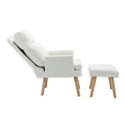 Living And Home White Chenille Upholstered Lounge Chair With Footstool - thumbnail 3