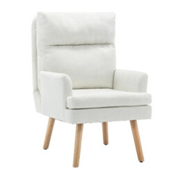 Living And Home White Chenille Upholstered Lounge Chair With Footstool - thumbnail 4