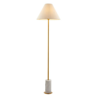 Luminosa Lighting Luminosa Pillaro Table Lamp Brushed Aged Brass Plate ,white Marble & Natural Fabric 10W Led E27 - image 1
