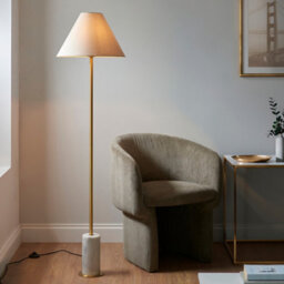 Luminosa Lighting Luminosa Pillaro Table Lamp Brushed Aged Brass Plate ,white Marble & Natural Fabric 10W Led E27 - thumbnail 2