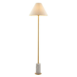 Luminosa Lighting Luminosa Pillaro Table Lamp Brushed Aged Brass Plate ,white Marble & Natural Fabric 10W Led E27