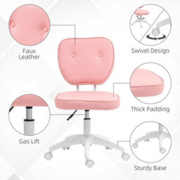 Pink Small Pu Leather Office Chair For Home Vanity, Armless - thumbnail 4