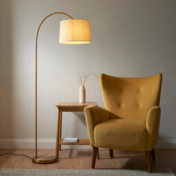 Luminosa Lighting Luminosa Carlson Arc Floor Lamp Warm Brass Plate, Natural Fabric, 1X E27 - thumbnail 3