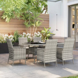 Outsunny 6 Seater Rattan Garden Furniture Set With Cushions, Mixed-Grey - thumbnail 9