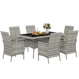 Outsunny 6 Seater Rattan Garden Furniture Set With Cushions, Mixed-Grey - thumbnail 2