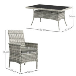 Outsunny 6 Seater Rattan Garden Furniture Set With Cushions, Mixed-Grey - thumbnail 3
