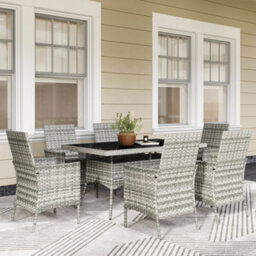 Outsunny 6 Seater Rattan Garden Furniture Set With Cushions, Mixed-Grey - thumbnail 1