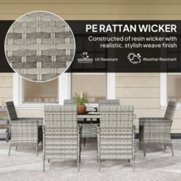 Outsunny 6 Seater Rattan Garden Furniture Set With Cushions, Mixed-Grey - thumbnail 5