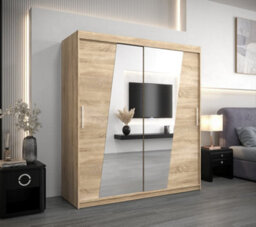 Arte Rhomb Contemporary Mirrored 2 Sliding Door Wardrobe 9 Shelves 2 Rails Oak Sonoma Effect (H)2000mm (W)1800mm (D)620mm - thumbnail 2