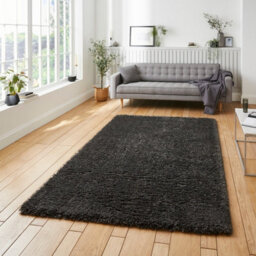 Charcoal Plain Shaggy Modern Easy To Clean Rug For Dining Room-160Cm X 220Cm - thumbnail 1