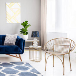 Happy Homewares Navy Blue Velvet Lamp Shade With Geometric Design In Metallic Gold Foil Lines - thumbnail 6