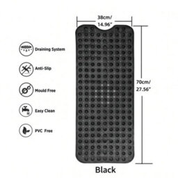 Oxford Homeware Suction Cups Gripper Shower Bath Mat Machine Washable Anti Mould And Mildew Bathroom Mat (Black, 38X70Cm) - thumbnail 7