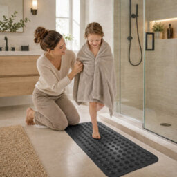 Oxford Homeware Suction Cups Gripper Shower Bath Mat Machine Washable Anti Mould And Mildew Bathroom Mat (Black, 38X70Cm) - thumbnail 2
