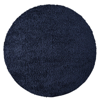 Livabliss Round Moda Shaggy-Solid Color Dark Blue Plush Soft Pile Living Bedroom Rug 160 X 160 Cm Easy Care, Non Shedding - image 1