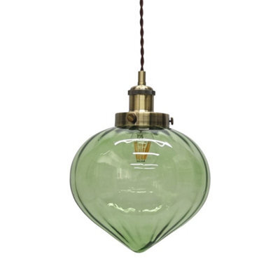 First Choice Lighting Layla - Green Glass Easy Fit Pendant Shade With Antique Brass Detail - image 1