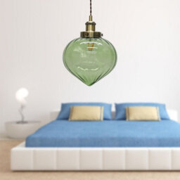 First Choice Lighting Layla - Green Glass Easy Fit Pendant Shade With Antique Brass Detail - thumbnail 4