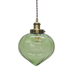 First Choice Lighting Layla - Green Glass Easy Fit Pendant Shade With Antique Brass Detail - thumbnail 1