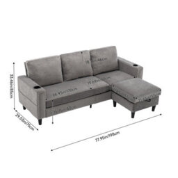 Living And Home Grey Chenille Upholstered L-Shaped 3-Seater Sectional Sofa With Ottoman - thumbnail 8