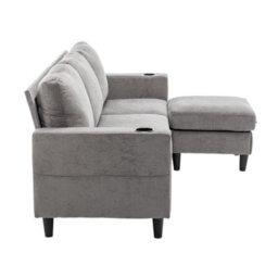 Living And Home Grey Chenille Upholstered L-Shaped 3-Seater Sectional Sofa With Ottoman - thumbnail 6