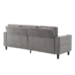 Living And Home Grey Chenille Upholstered L-Shaped 3-Seater Sectional Sofa With Ottoman - thumbnail 7