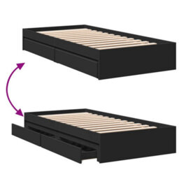 Berkfield Bed Frame With Drawers Without Mattress Black 75X190 Cm Small Single - thumbnail 7