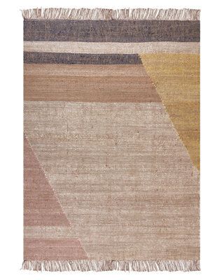 Beliani Jute Geometric Area Rug 140 X 200 Cm Brown Rustic Boho - image 1