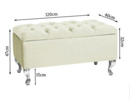 Londona 120Cm Chesterfield Ottoman Storage Bench - Plush Velvet Shoe Bench - Cream Upholstery Footstool With Storage - thumbnail 3